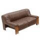 Brutalist 2-seater leather sofa – brown leather with wenge wood frame