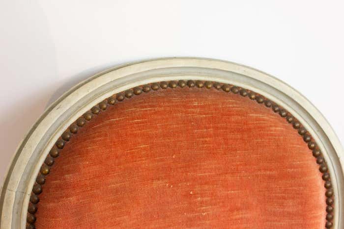 Pair of Louis XVI style medallion armchairs in orange velvet - circa 1950