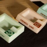 Three opalex ashtrays at the Logo of the Trans-Atlantic General Company - French Line - Model created by Jean Luce for the cruises of the liner Normandy and France