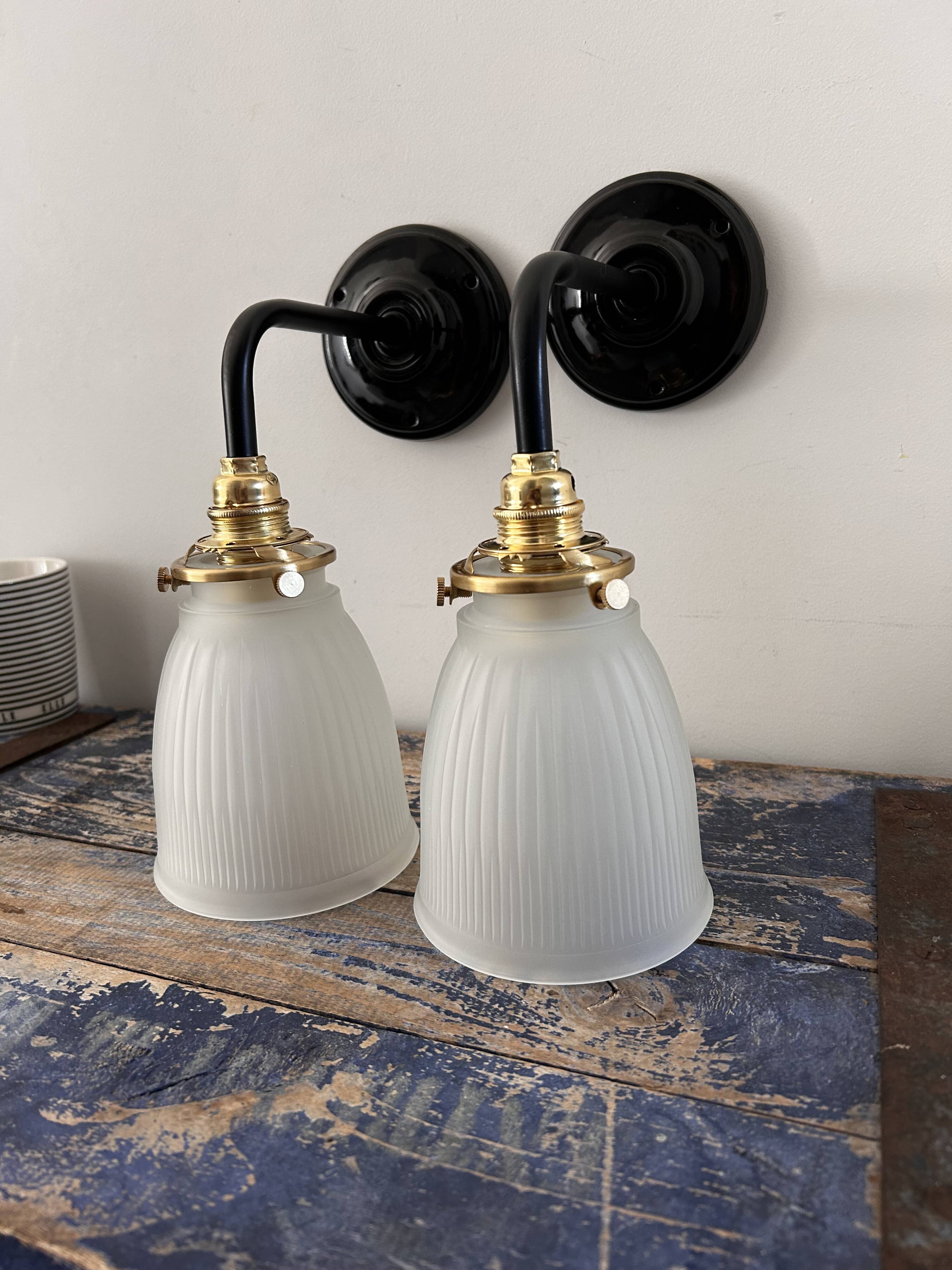 Pair of glass and ceramic wall lights
