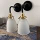 Pair of glass and ceramic wall lights
