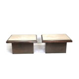 Set of 2 coffee tables from Belgo Chrom with travertine top made in the 1970s