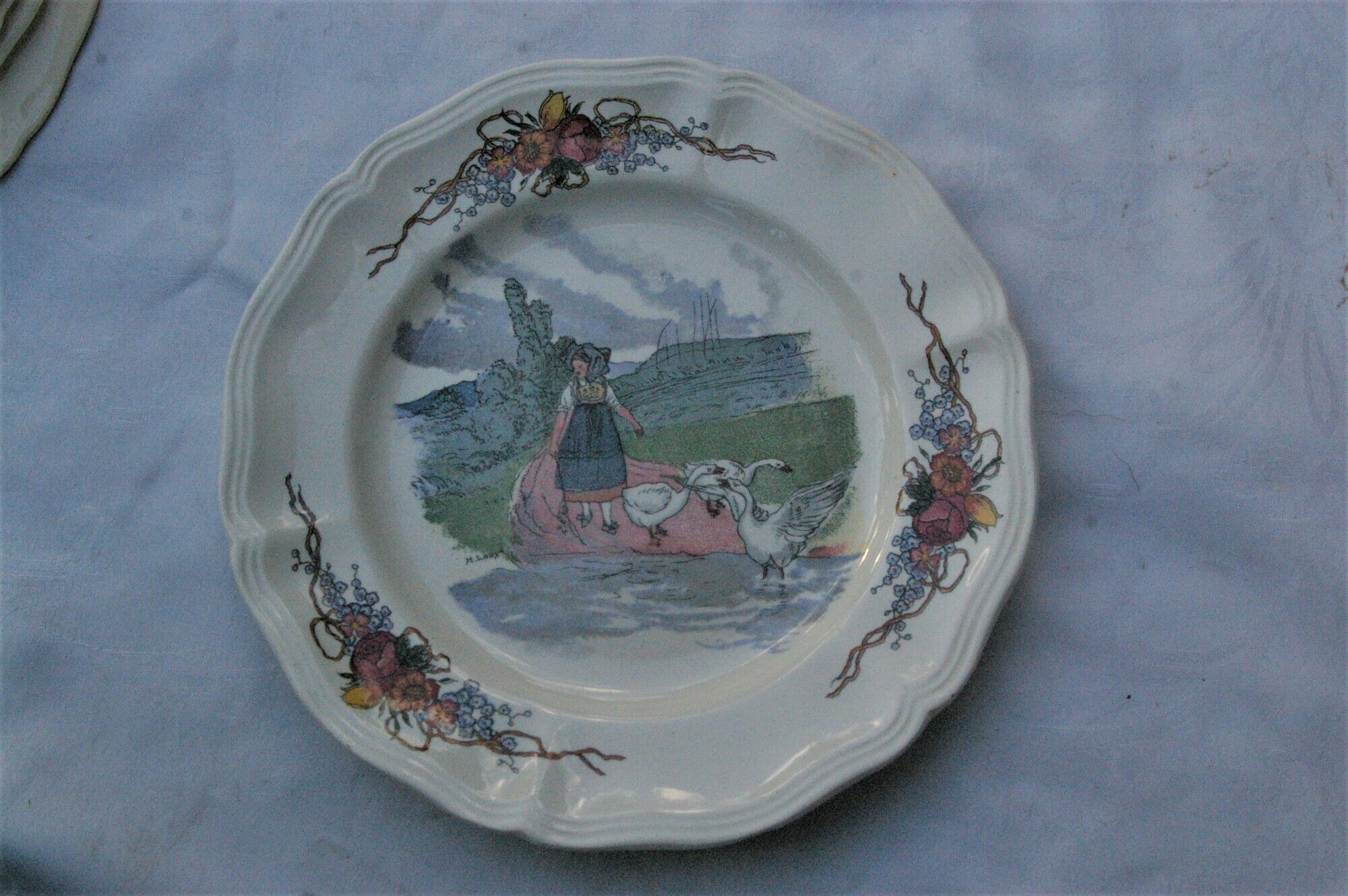 Cake service Sarreguemines Obernai: Dish + 6 dessert plates