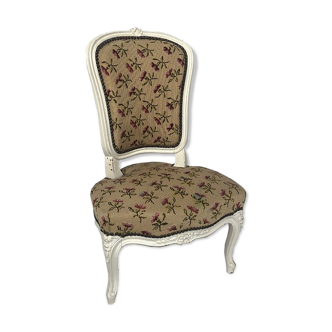 Louis XV style low chair, white lacquered wood