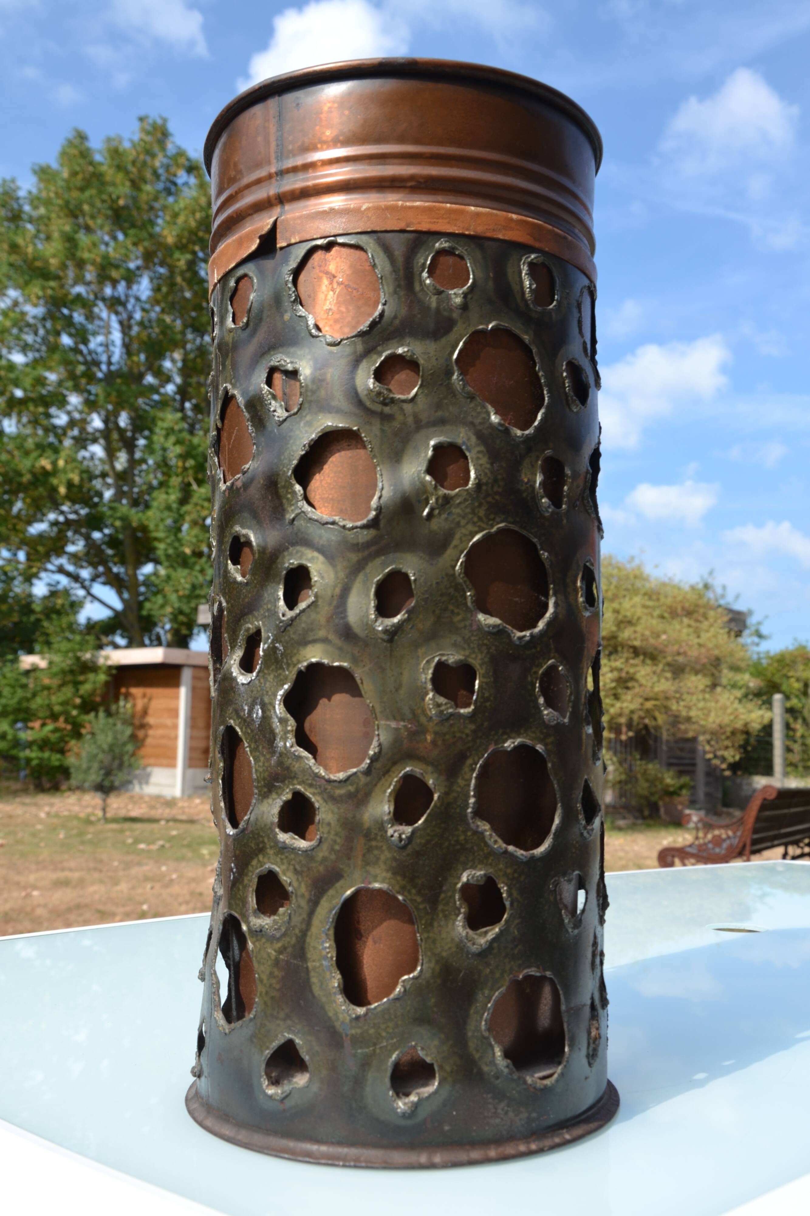 Vintage umbrella stand Sara Italy "copper blade"