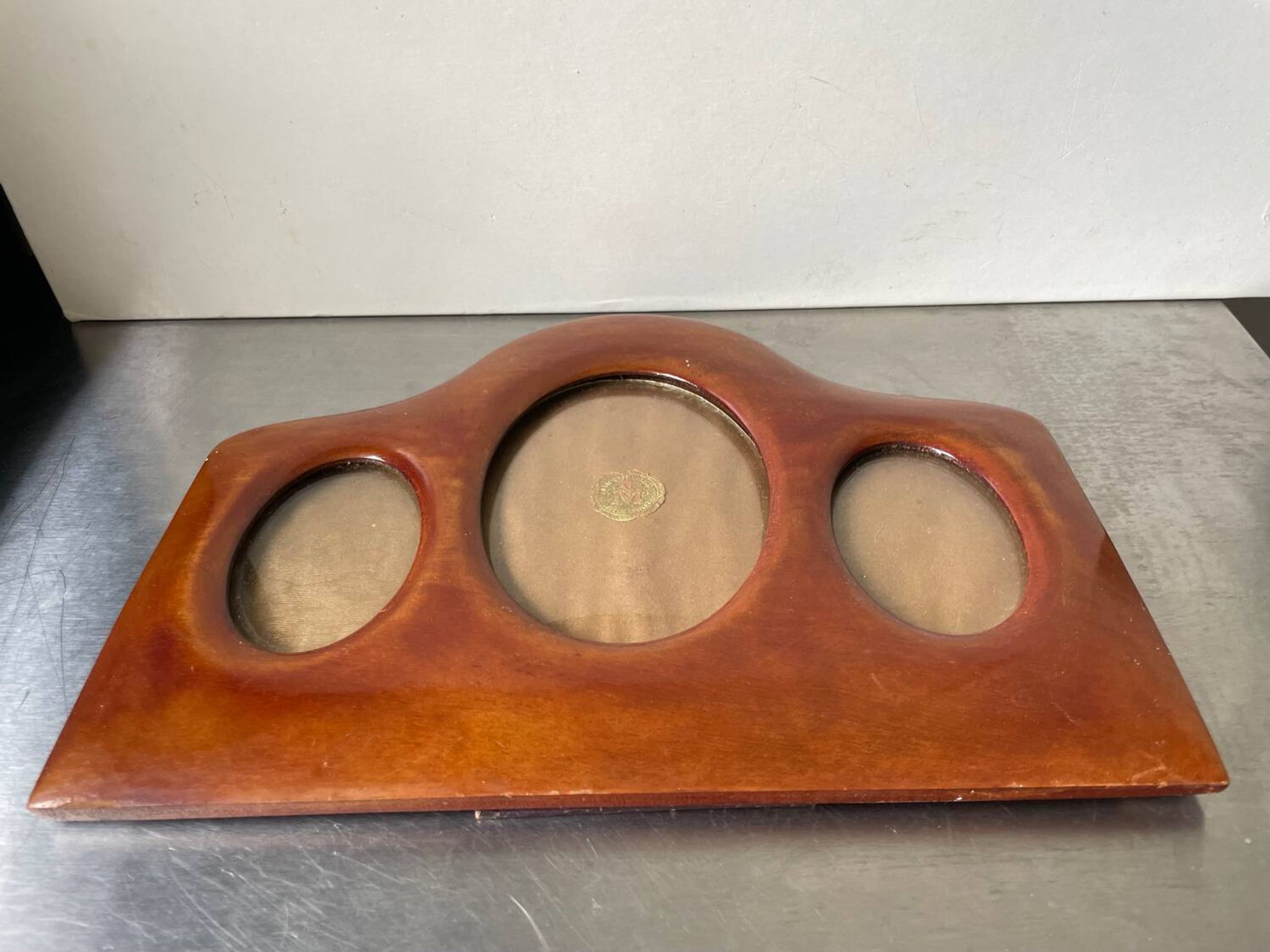 Antique art deco  mahogany wooden triple  frame 22 x 29 cm  convex glass