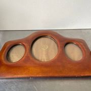 Antique art deco  mahogany wooden triple  frame 22 x 29 cm  convex glass