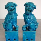 Pair of Fo dogs in blue glazed porcelain, China, 1960s