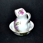 Miniature porcelain pitcher and toilet basin with violet flower decoration - Dinette Dollhouse