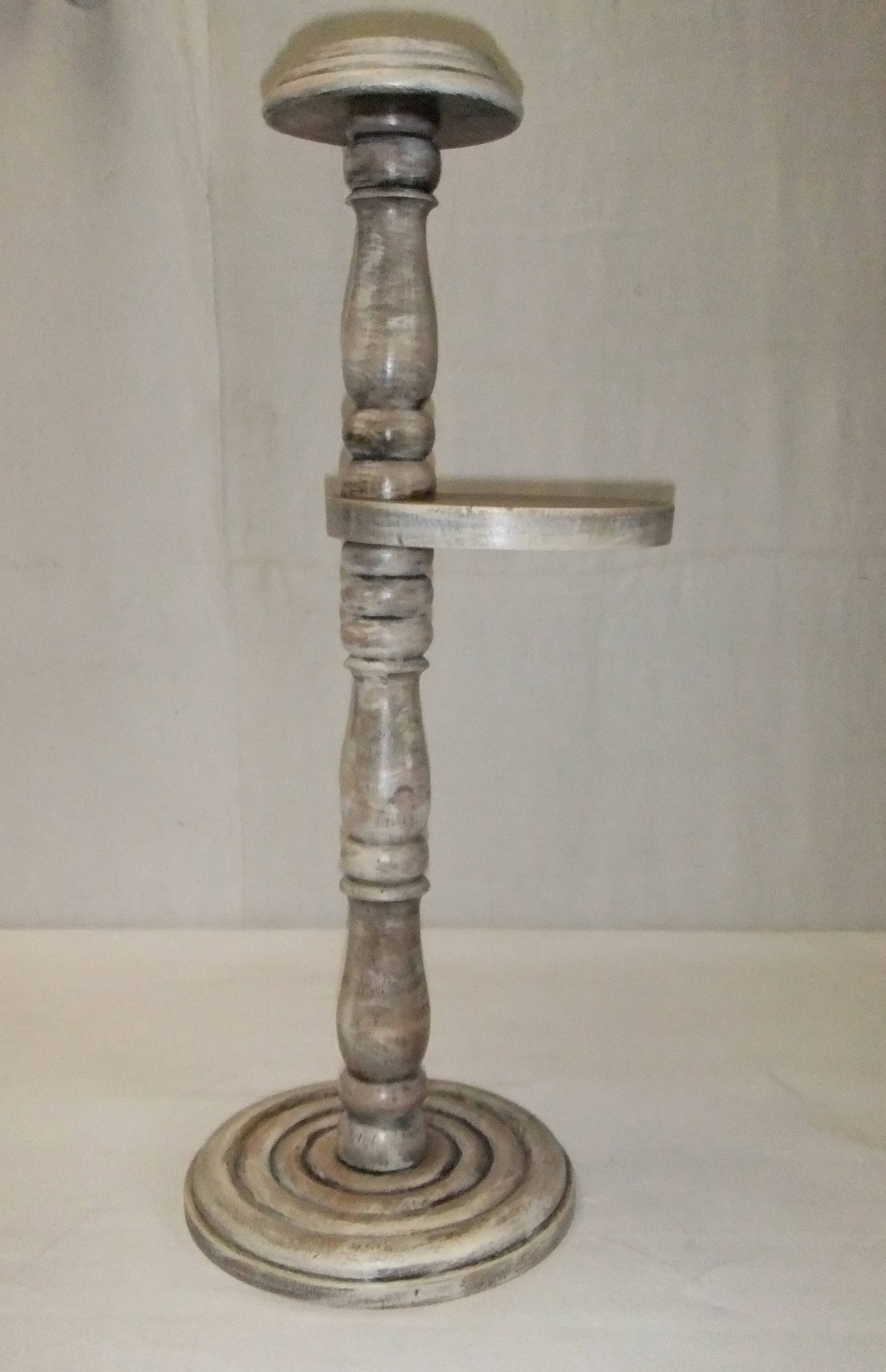 Wooden side table plant holder ivory patina ashtray rotating tray