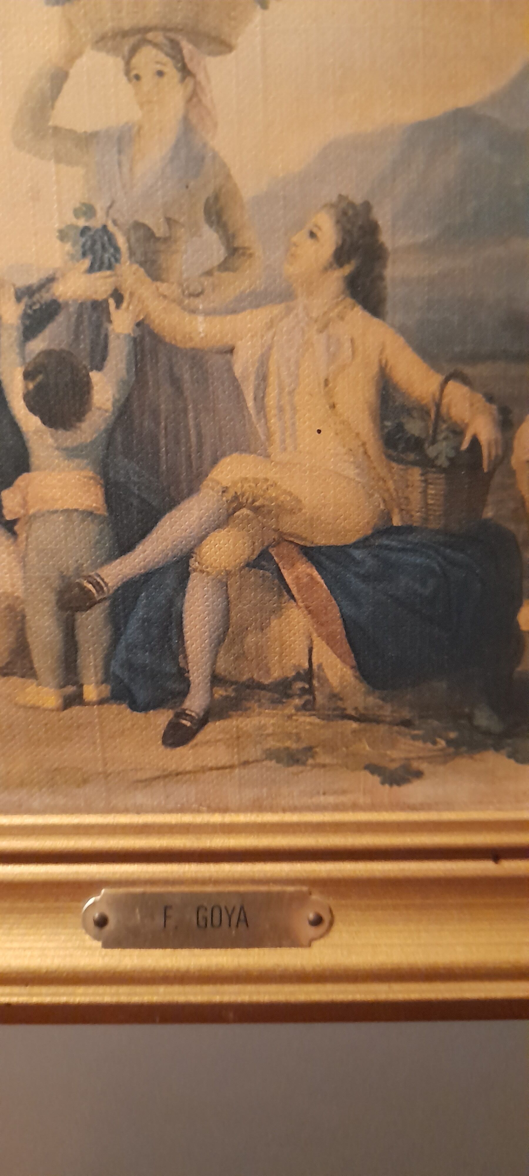 Gilded wall frame 15.5 x 19.5 cm, reproduction "the harvest" or "autumn" by goya