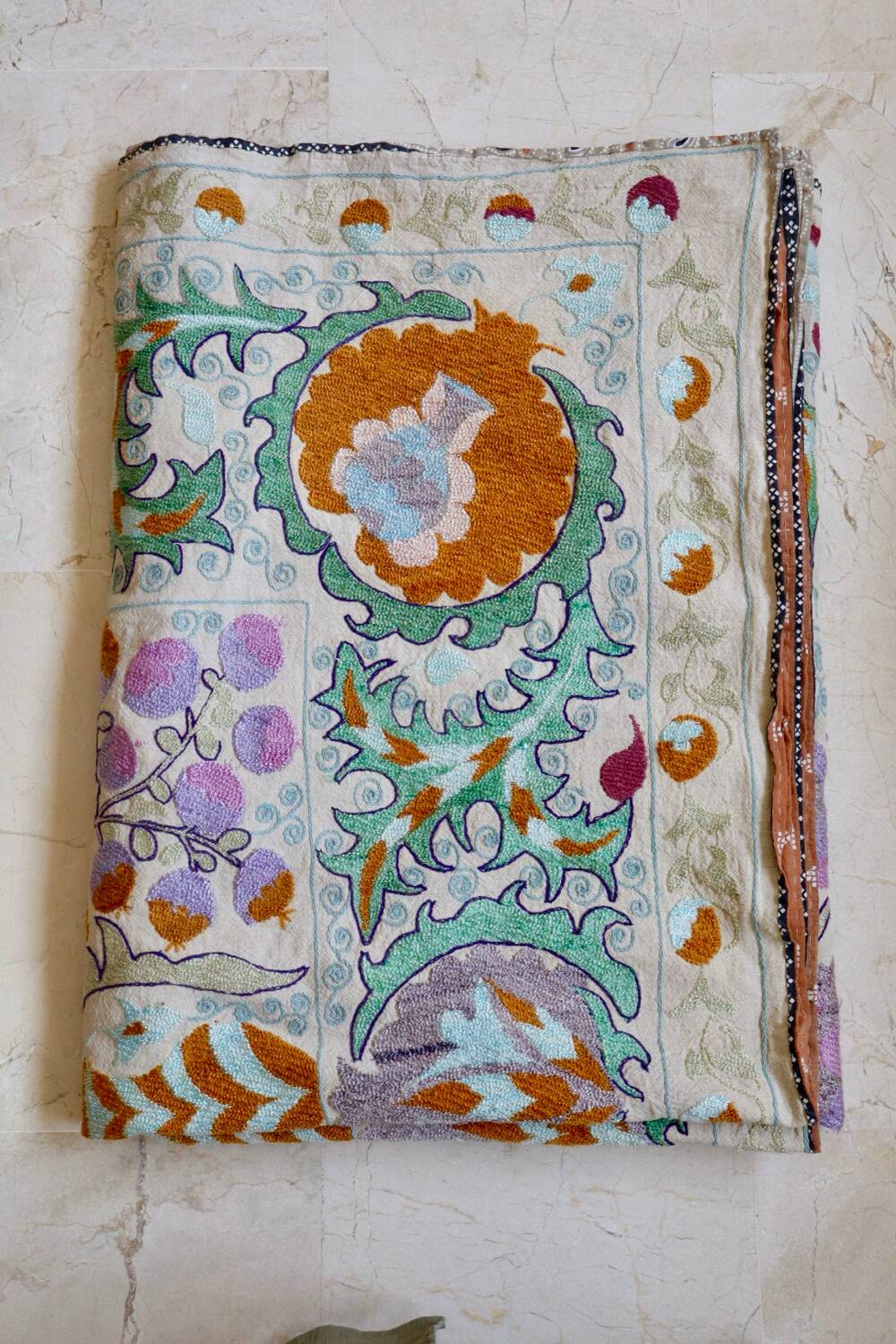 Antique hand embroidered silk suzani bedspread