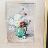 Still life, watercolor bouquet of flowers, signed HP