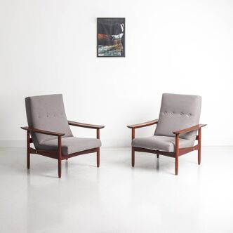 Pair of armchairs, in teak, by Gérard Guermonprez