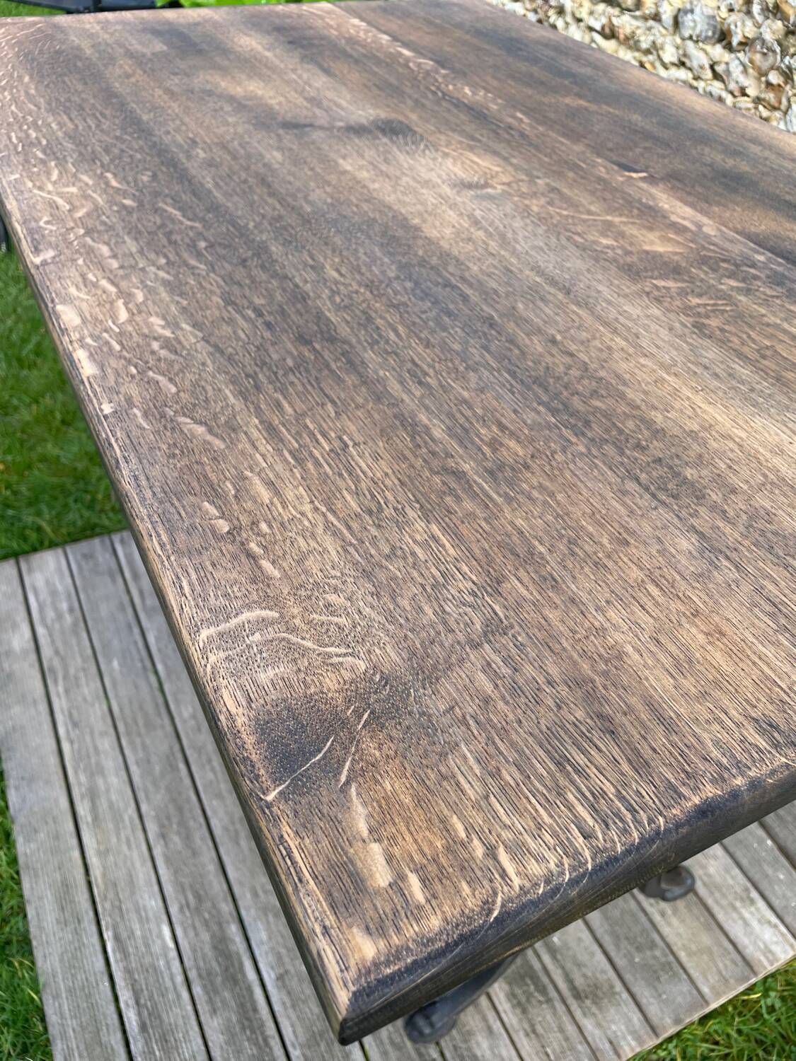 Vintage bistro table with solid oak top