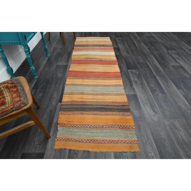 1970s Vintage Turkish Oushak Handmade Wool Cotton Orange Runner Rug 83x284