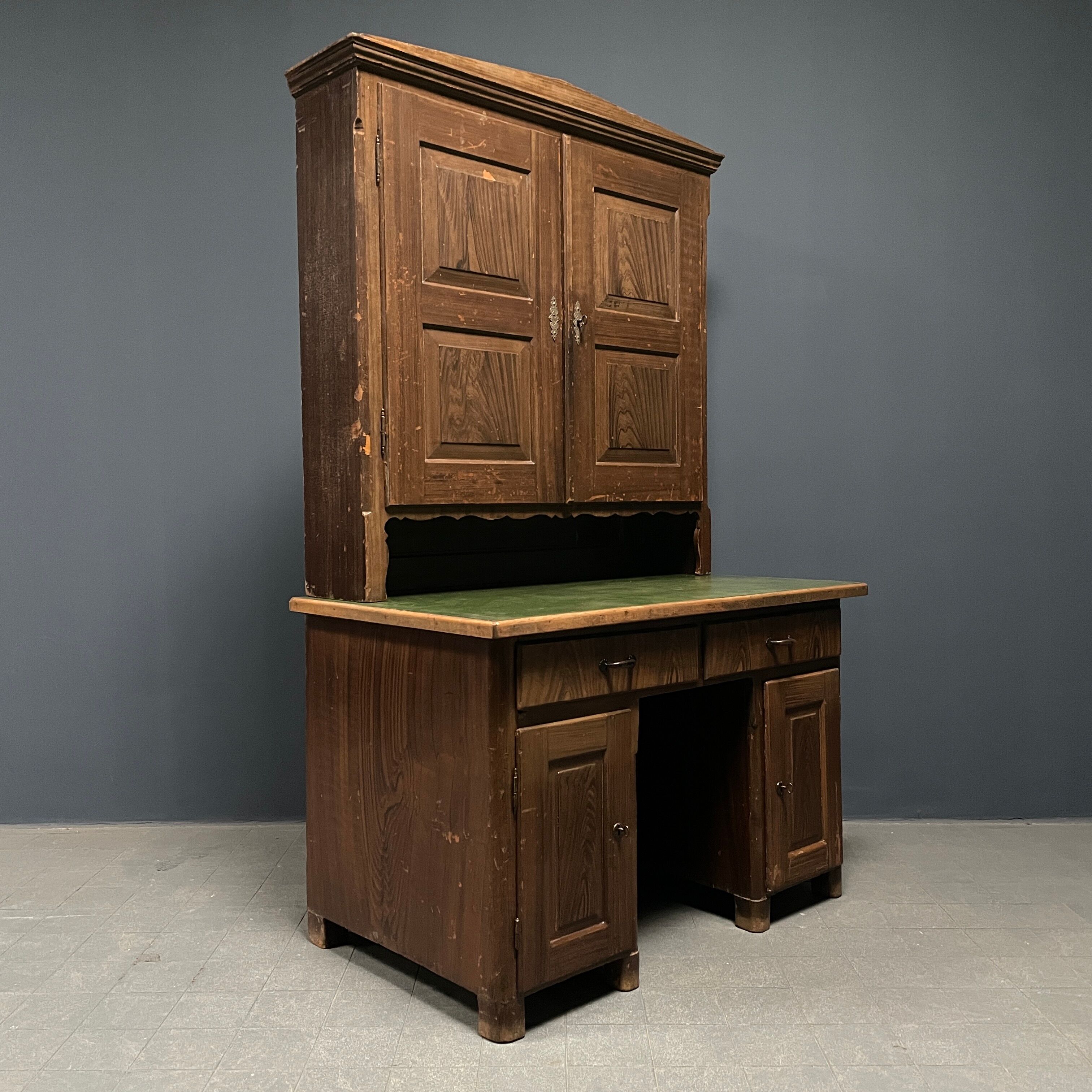 Antique painted pine desk or secretaire with wall unit from Germany late 1800s.