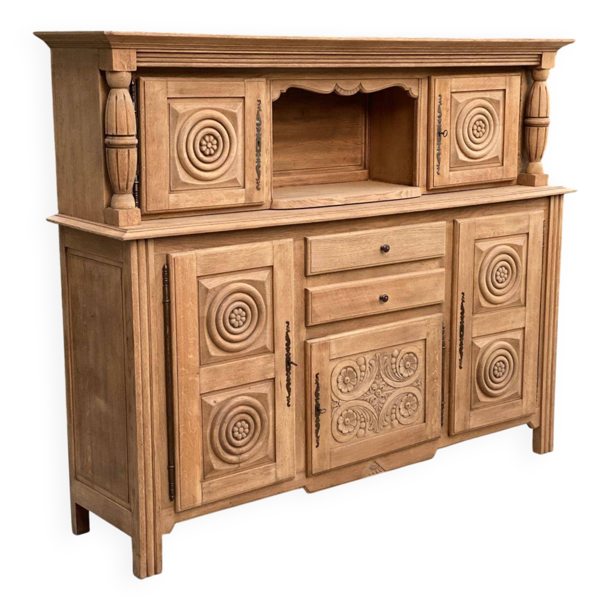 2-part Breton sideboard renovated in solid raw oak 200cm
