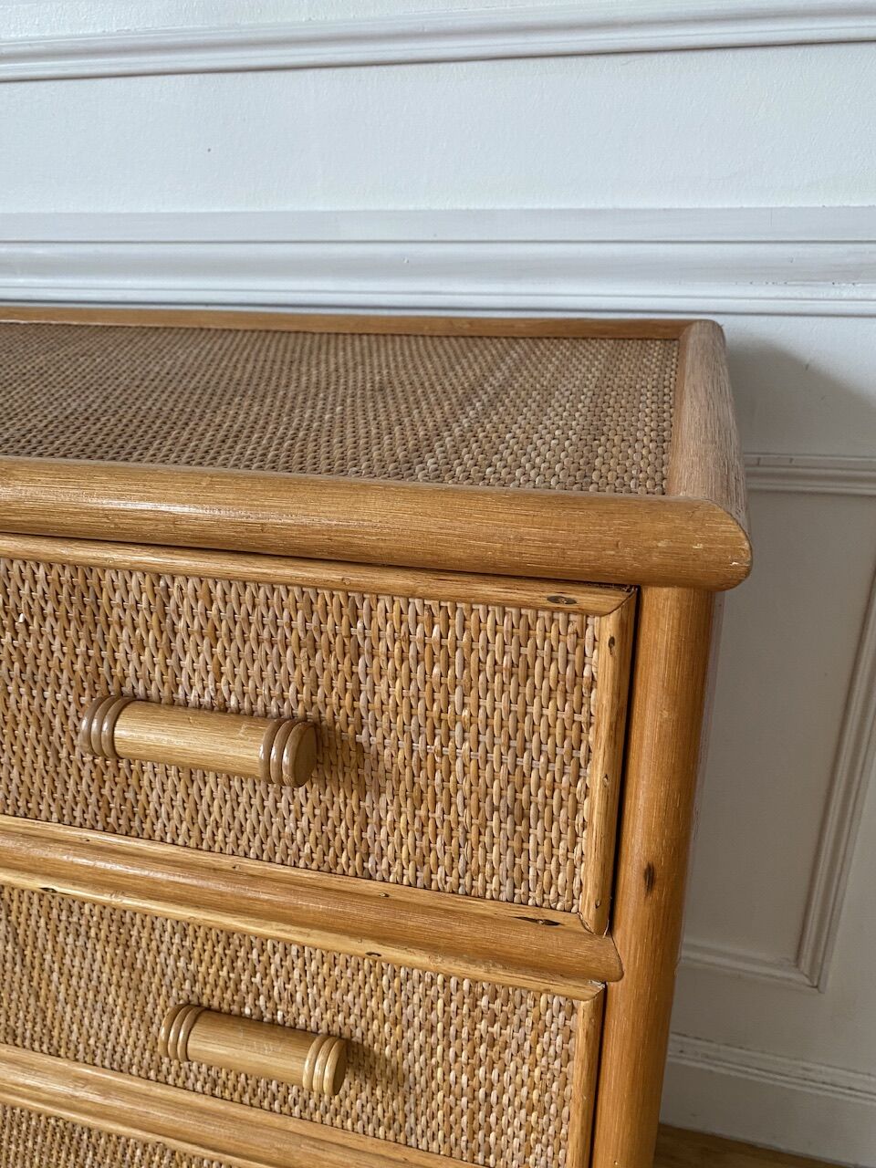 Vintage rattan chest of drawers