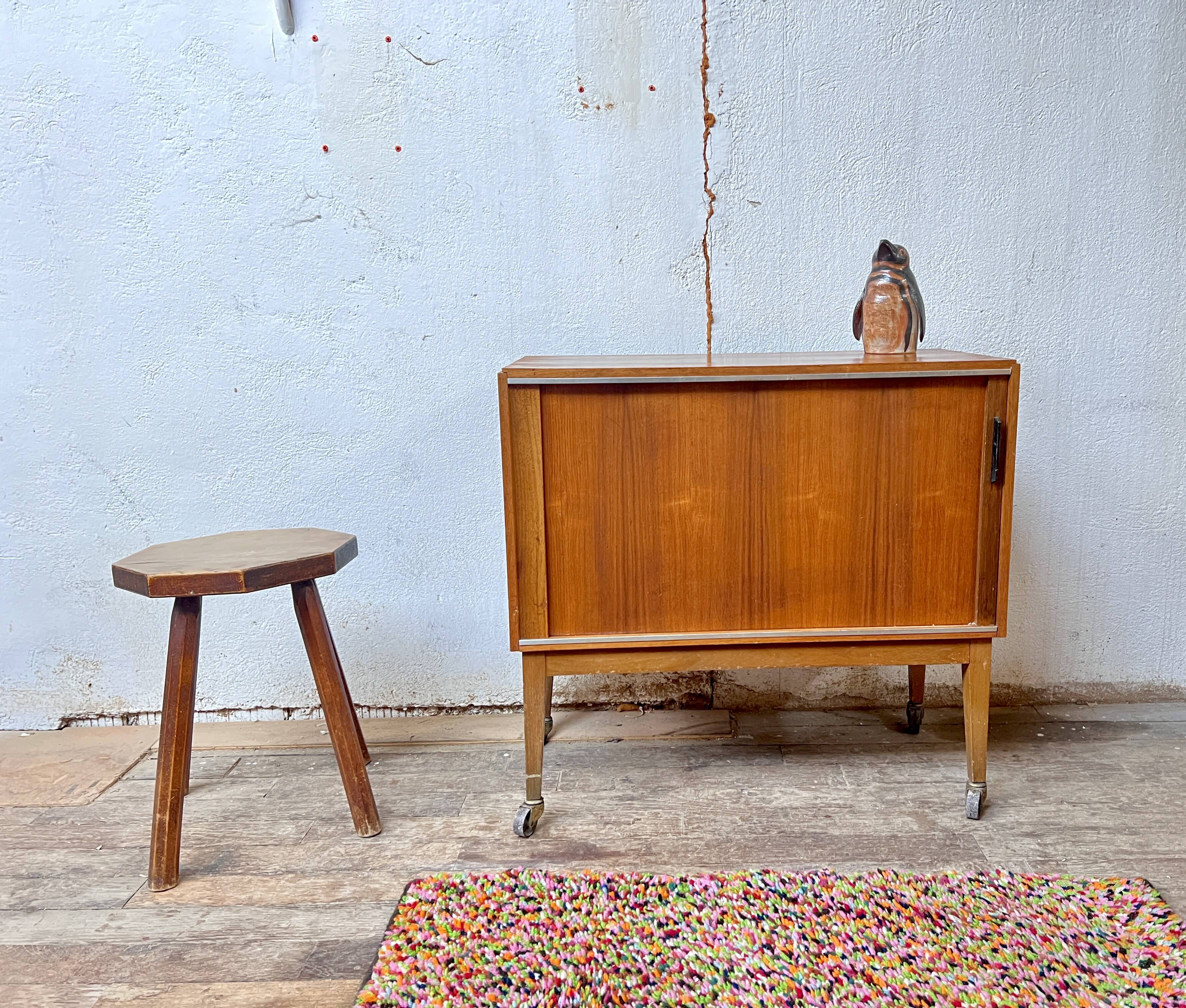Bar meuble tv hifi à rideau vintage 1950/1960