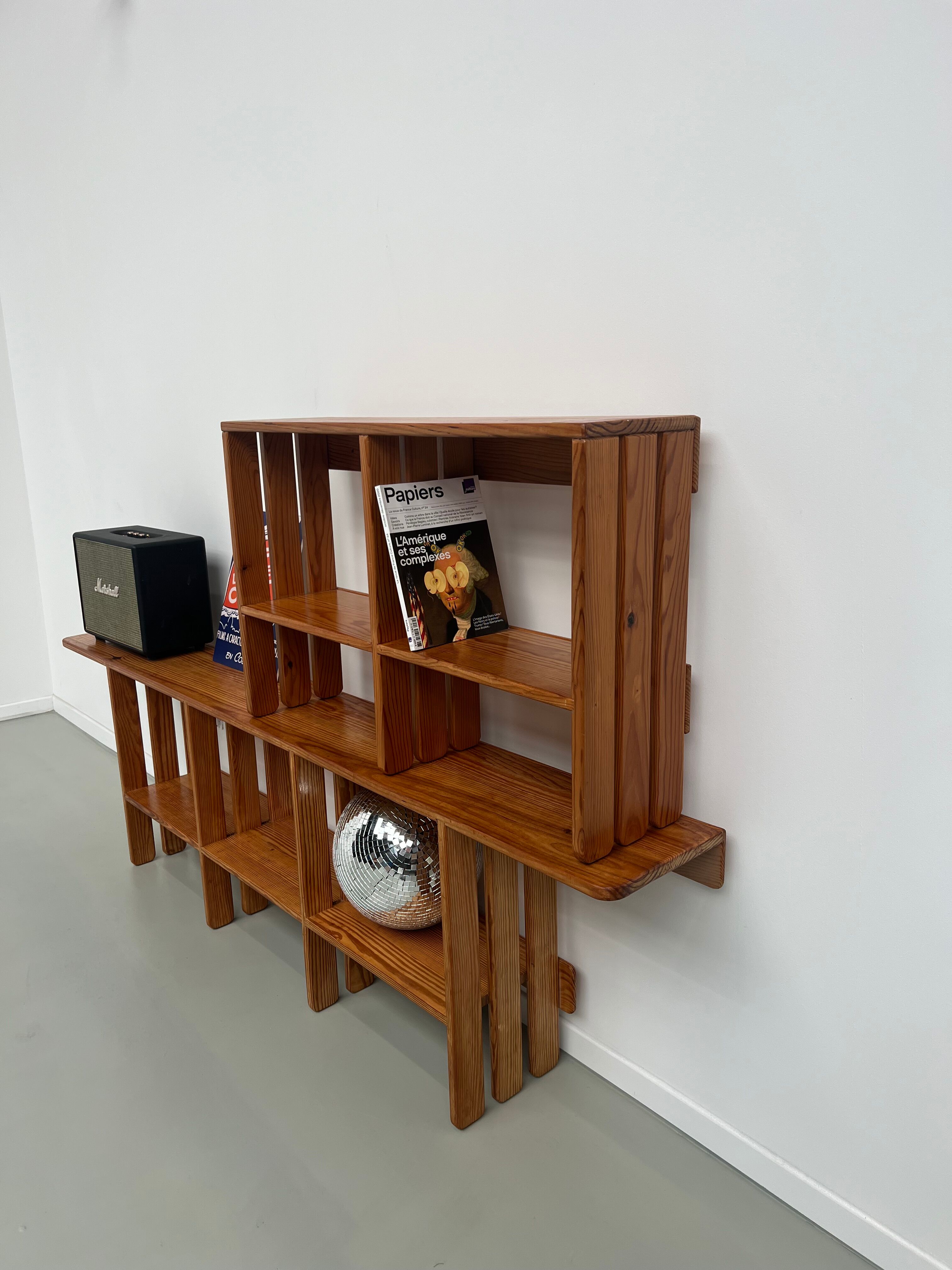 Pair of modernist pine wall shelves, circa 1970