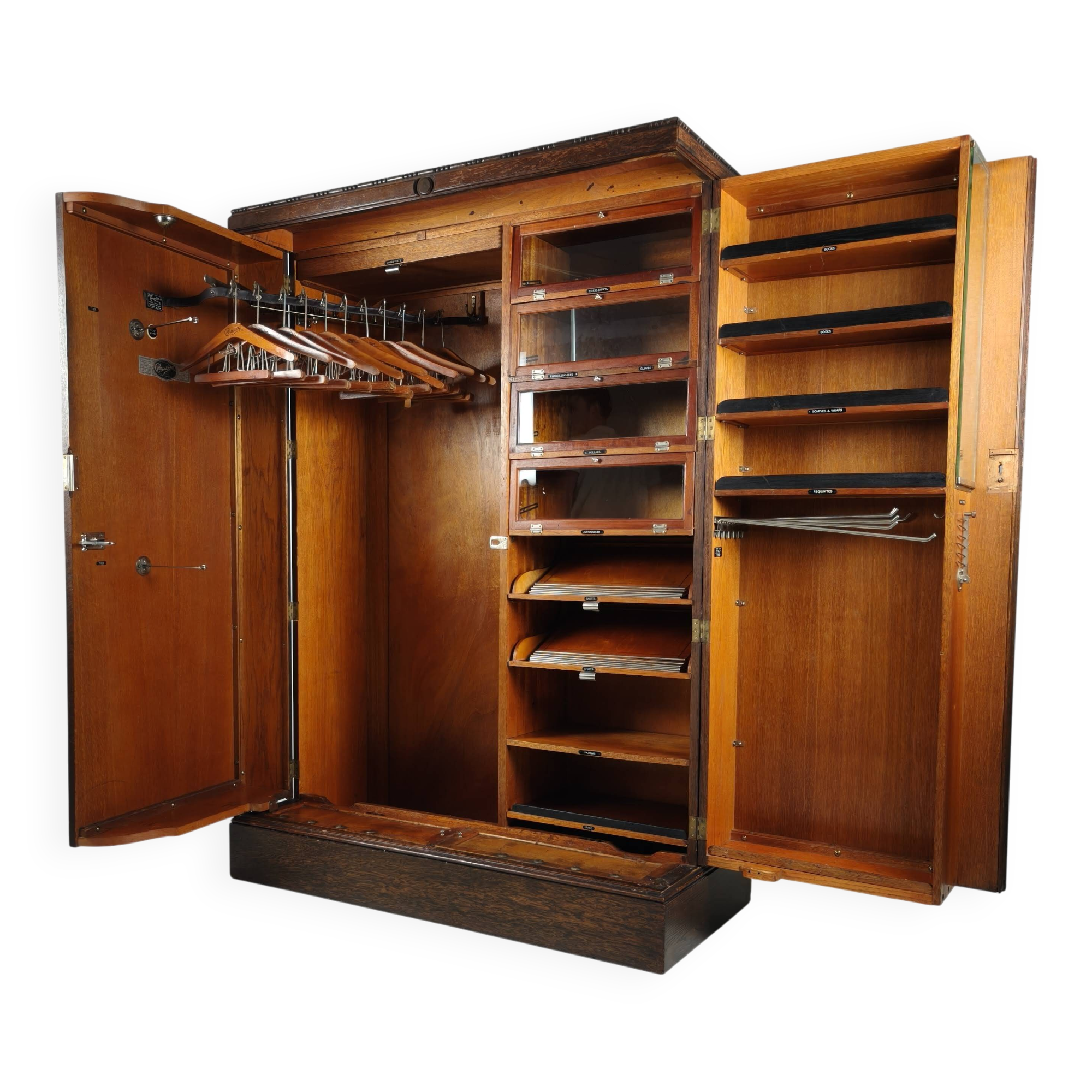 1930s Compactom Gentleman’s Wardrobe Model No. 702 in Brown Oak