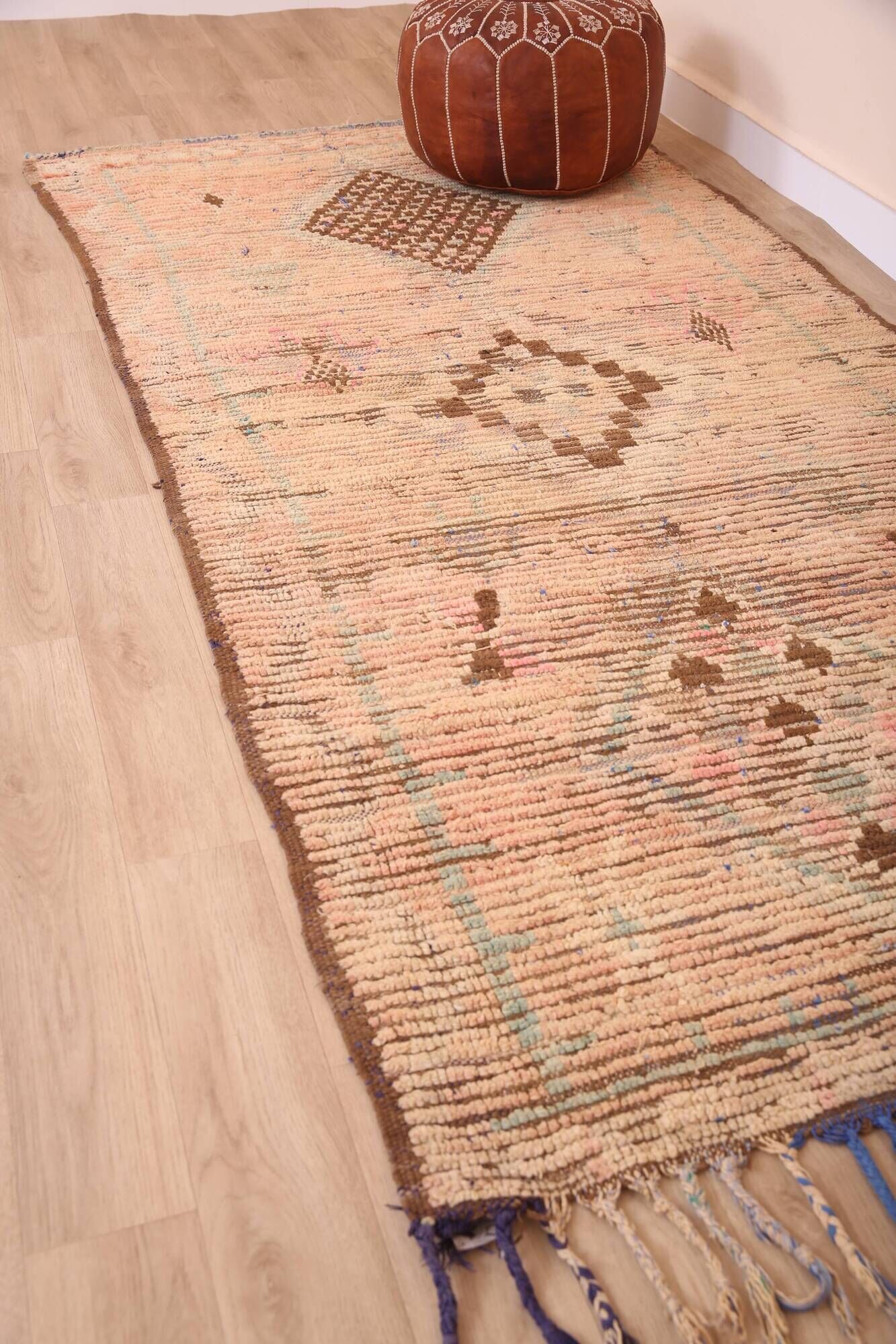 Vintage Moroccan Runner Rug 124 x 256 cm, Berber Wool Rug, Handmade Rug