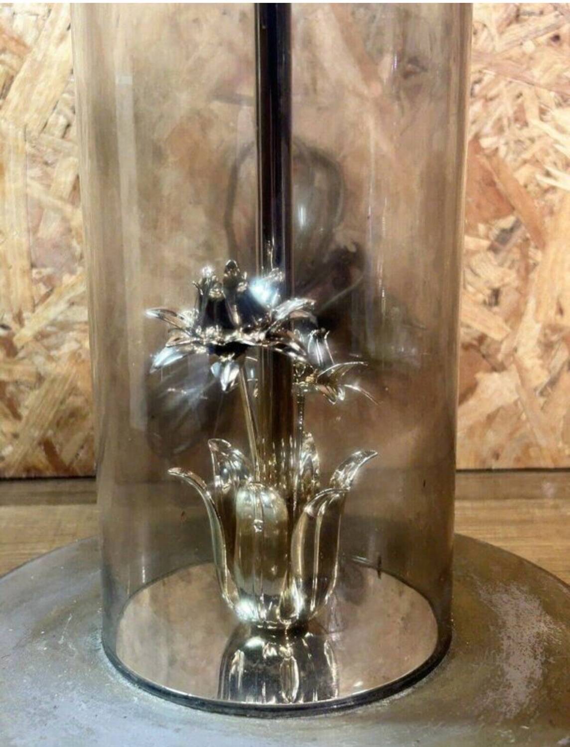 Large vintage lamp See Delmas 1970s glass and metal modern design