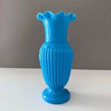 Antique Portieux Vallerysthal vase, blue opal glass vase