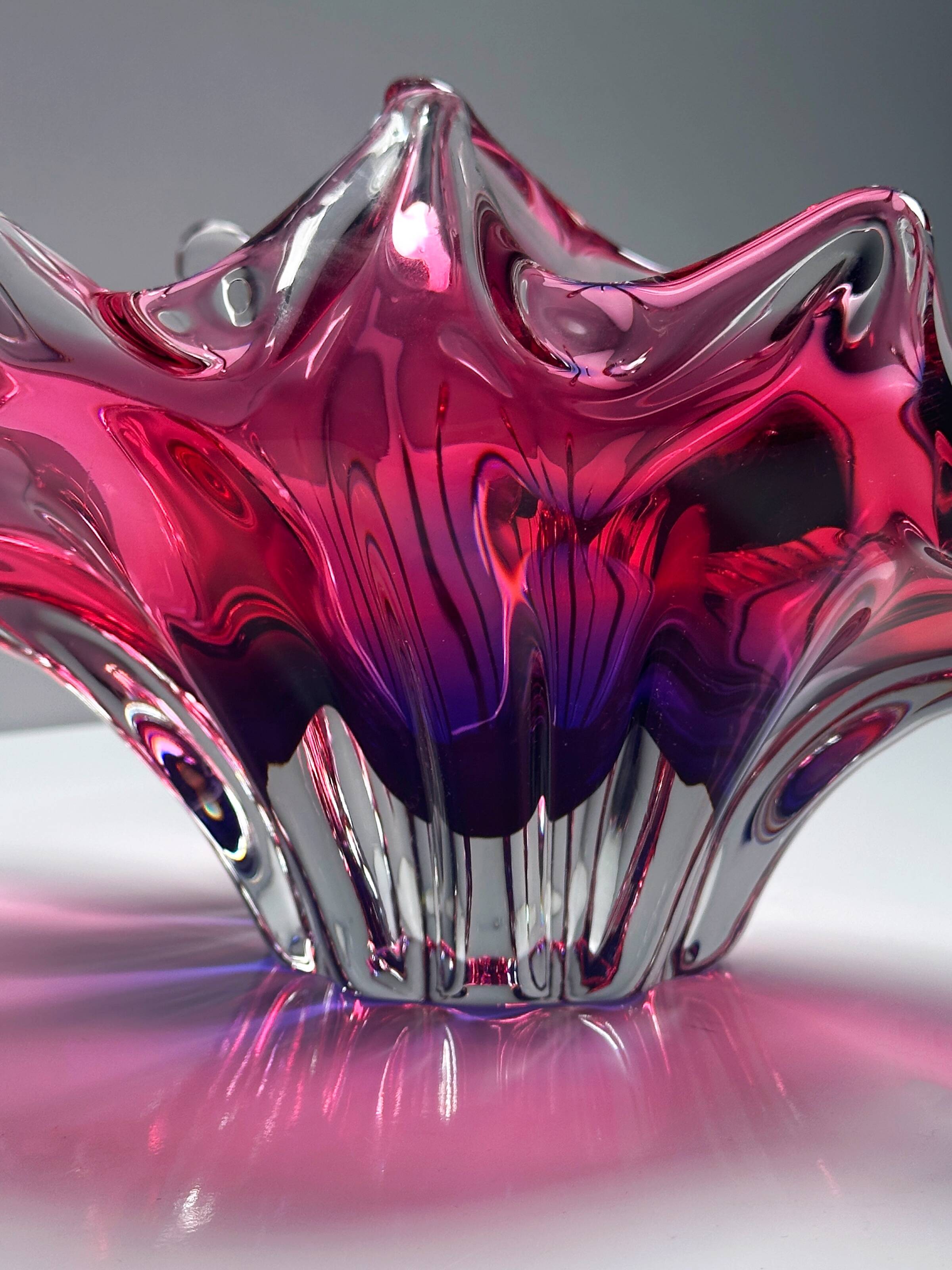 Bohemian Glass Basket Bowl 1960s