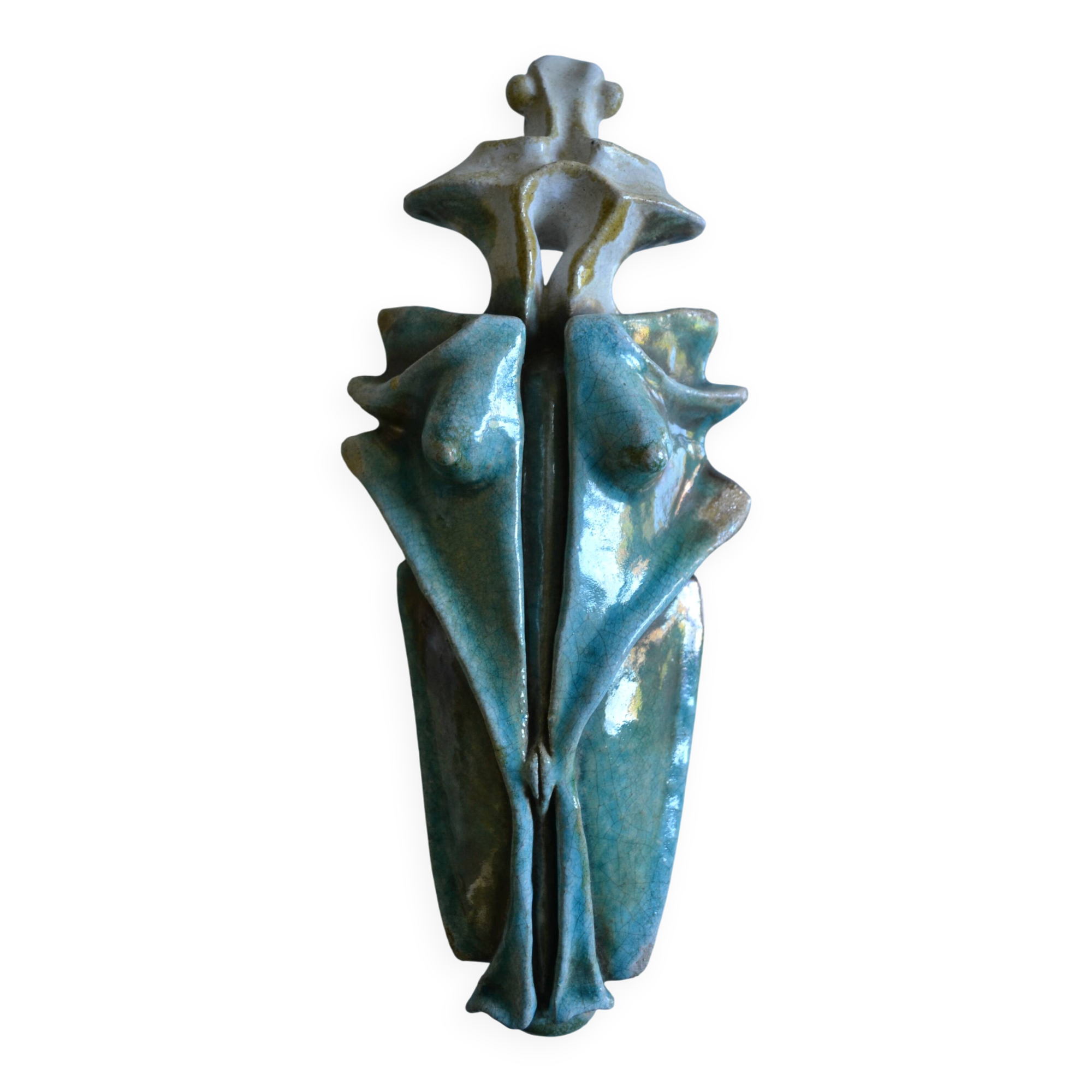 Surreal ceramic sculpture in relief signed to be identified.