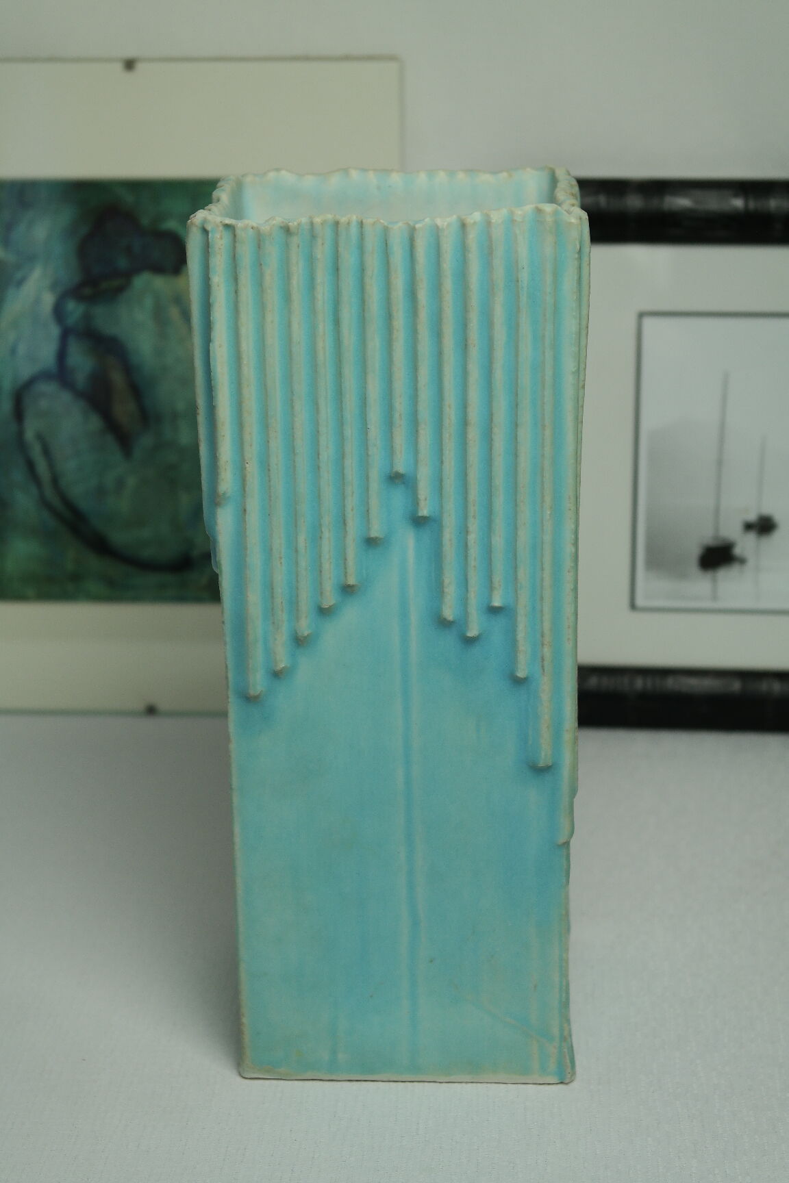 Blue stamped signed modernist ceramic vase from the 1980s.