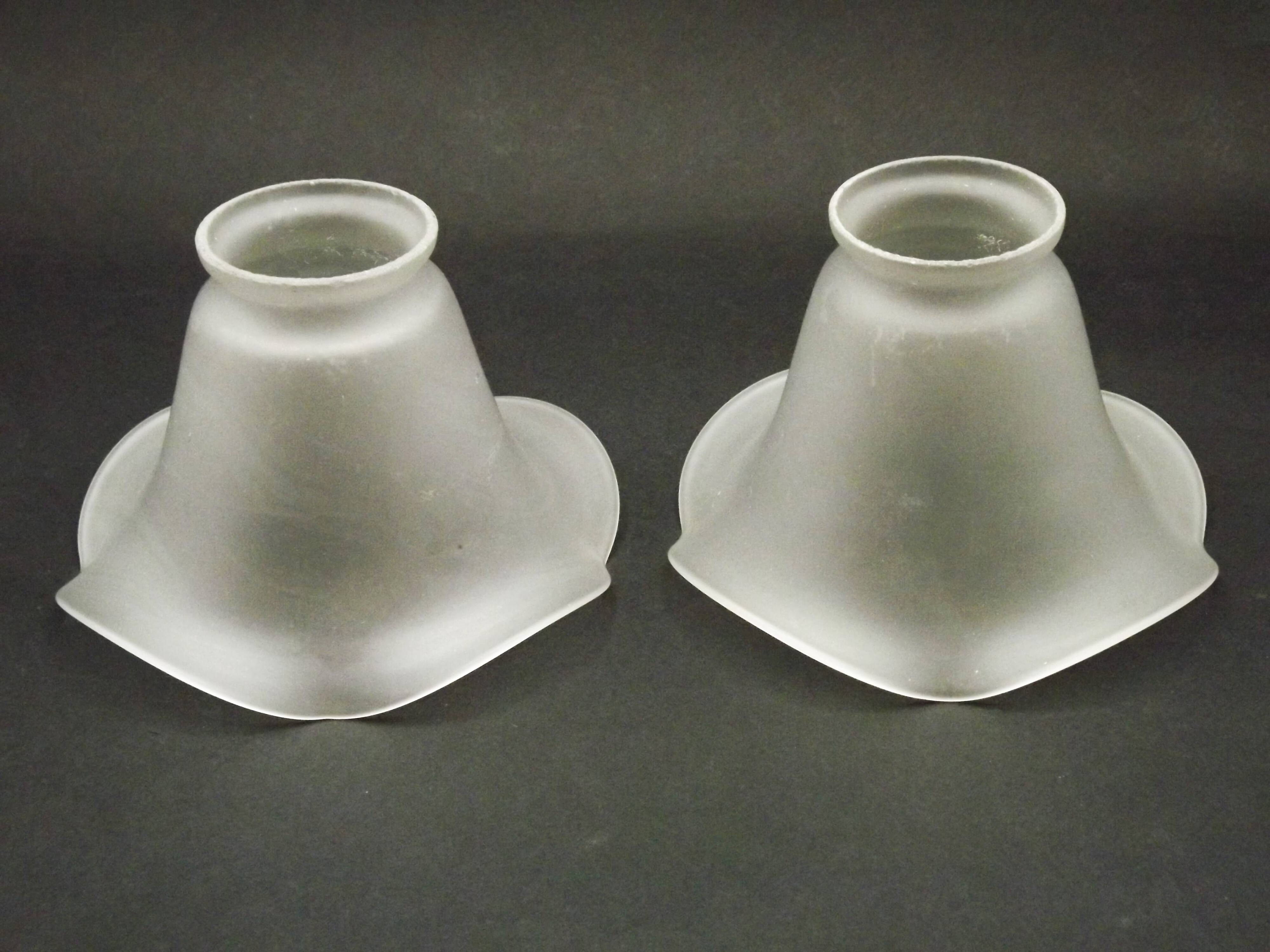 Set of 2 French Mid-Century Frilled White Glass Chandelier Shades