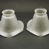 Set of 2 French Mid-Century Frilled White Glass Chandelier Shades