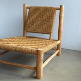 Low lounge chair in sisal rope and ash wood