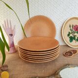 Set of 8 flat plates in Chantilly Longchamp sandstone France vintage