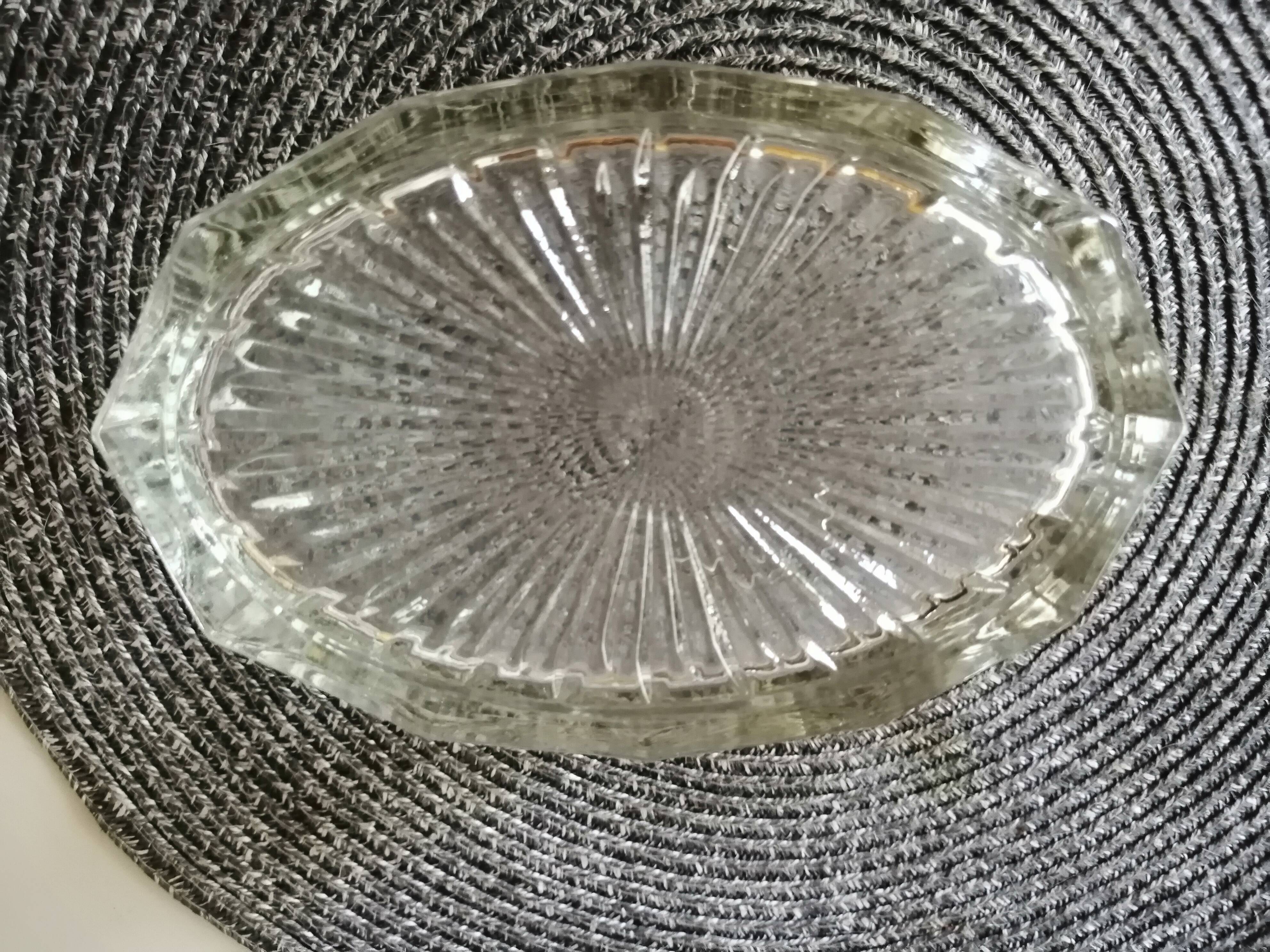 Glass sugar on art deco silver tray