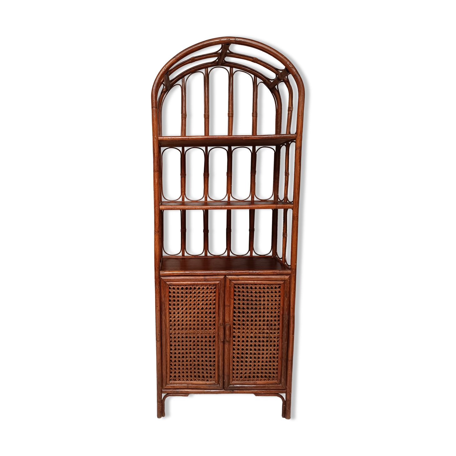 Vintage bamboo bookcase and canning