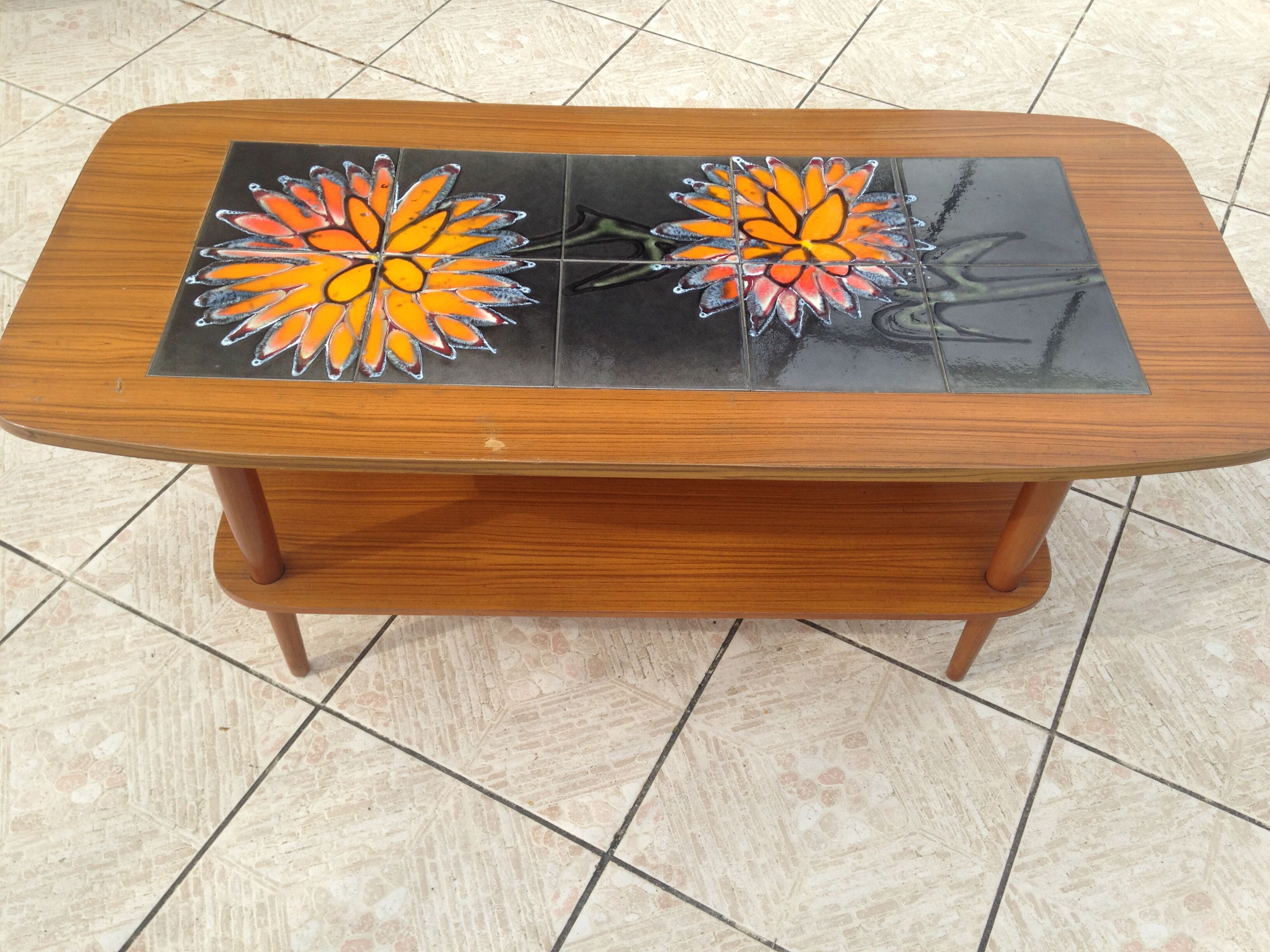 Scandinavian ceramic and teak design vintage coffee table
