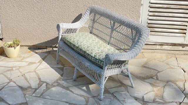 Vintage rattan kids garden bench