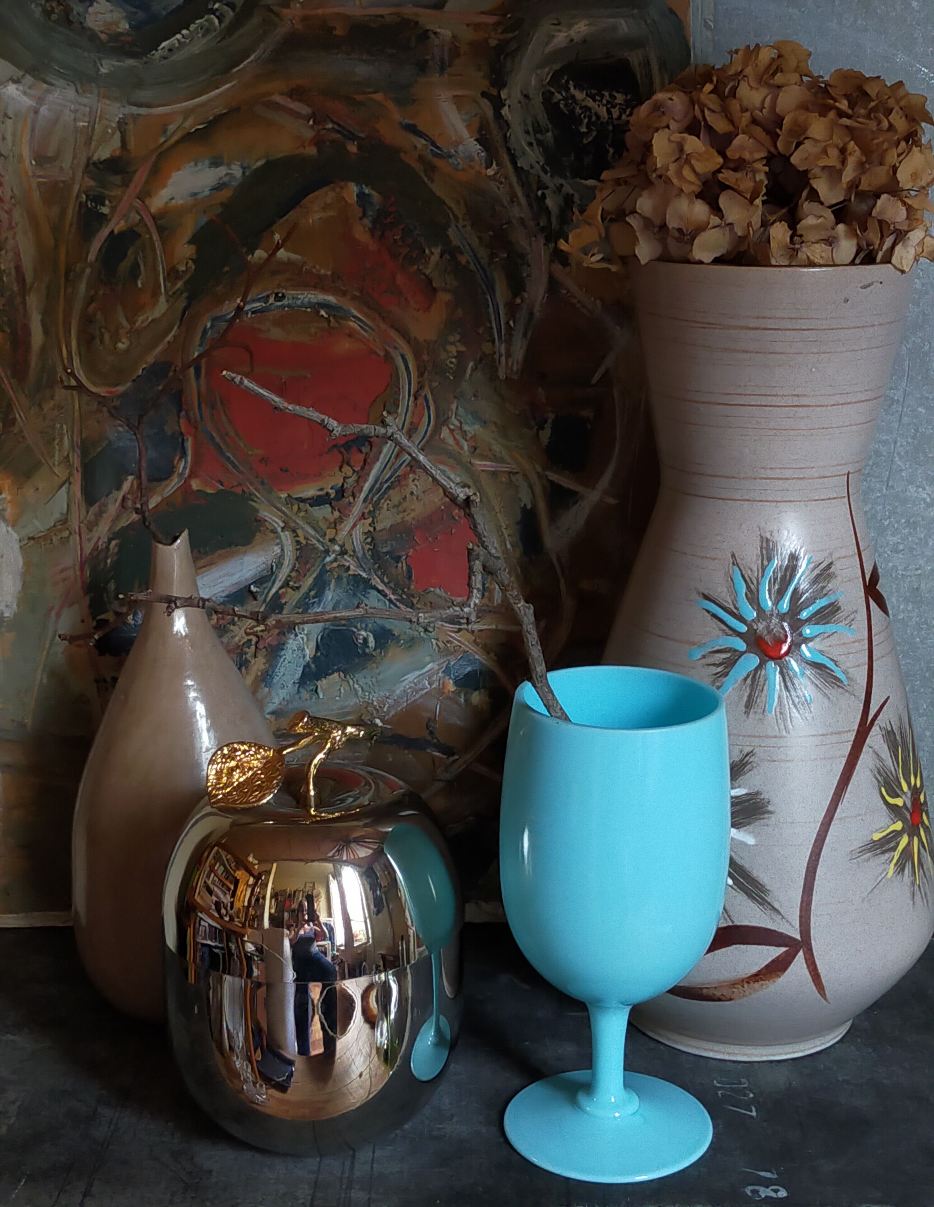 German ceramic vase West-Germany with three flowers n°1218