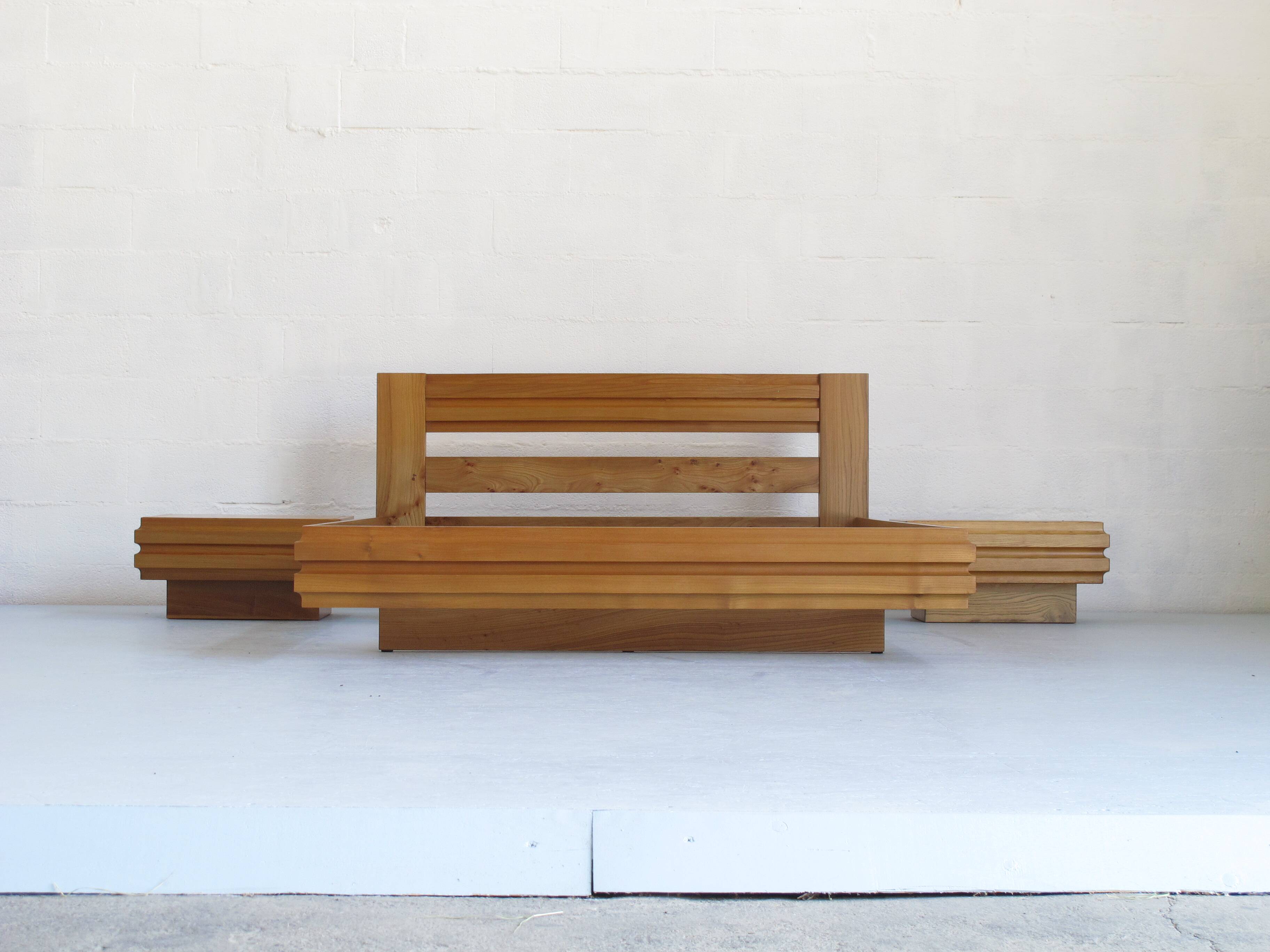 140 cm bed and bedside tables in certified solid elm regain