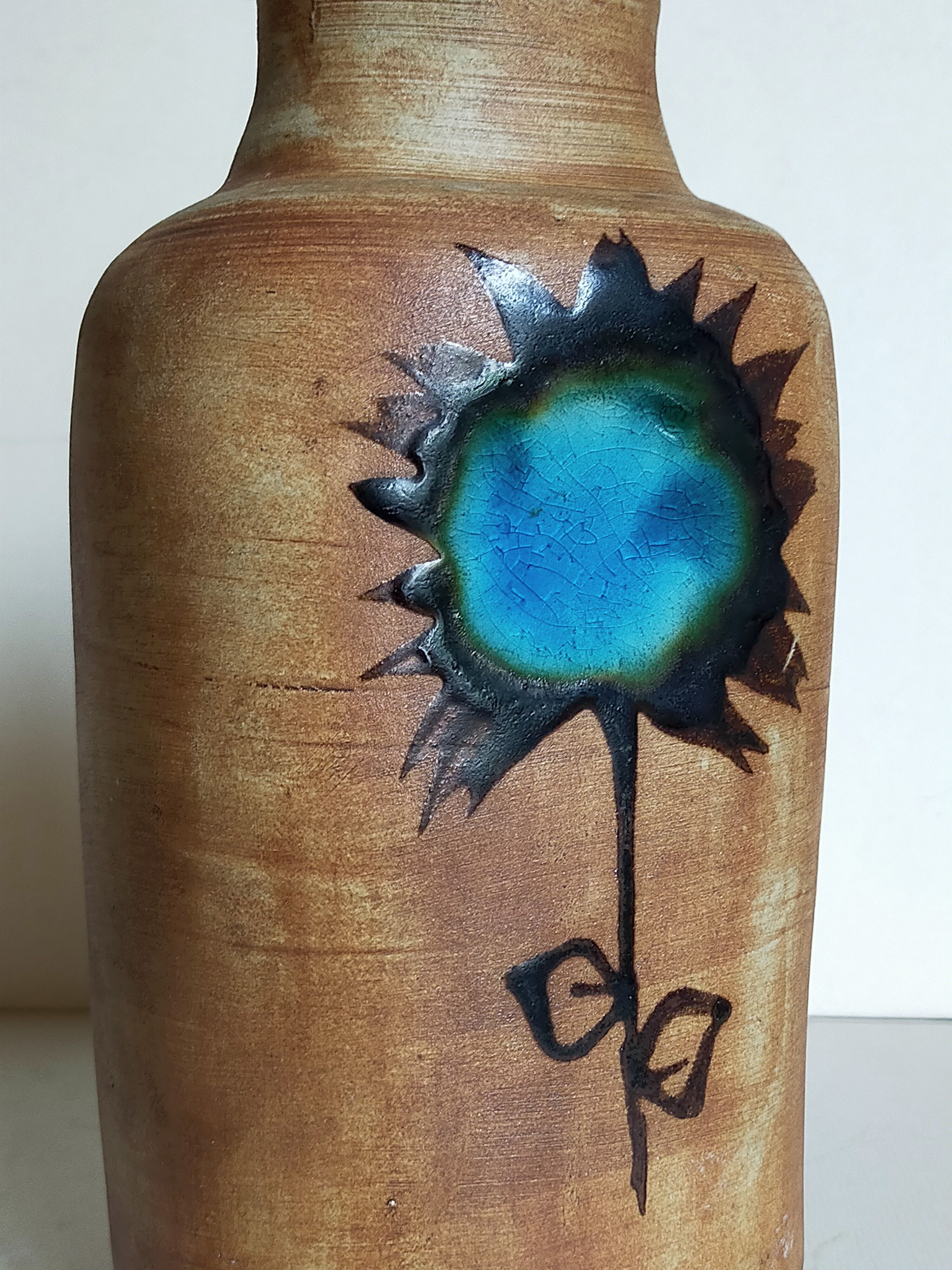 Ceramic vase "Poterie du Colombier" vintage blue sun