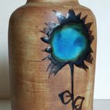 Ceramic vase "Poterie du Colombier" vintage blue sun