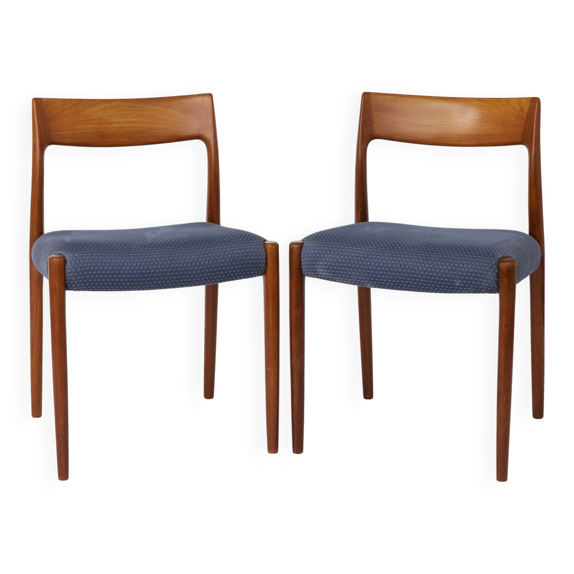 Pair Niels Møller Model 77 Teak Dining Chairs Danish Mid Century 1950s