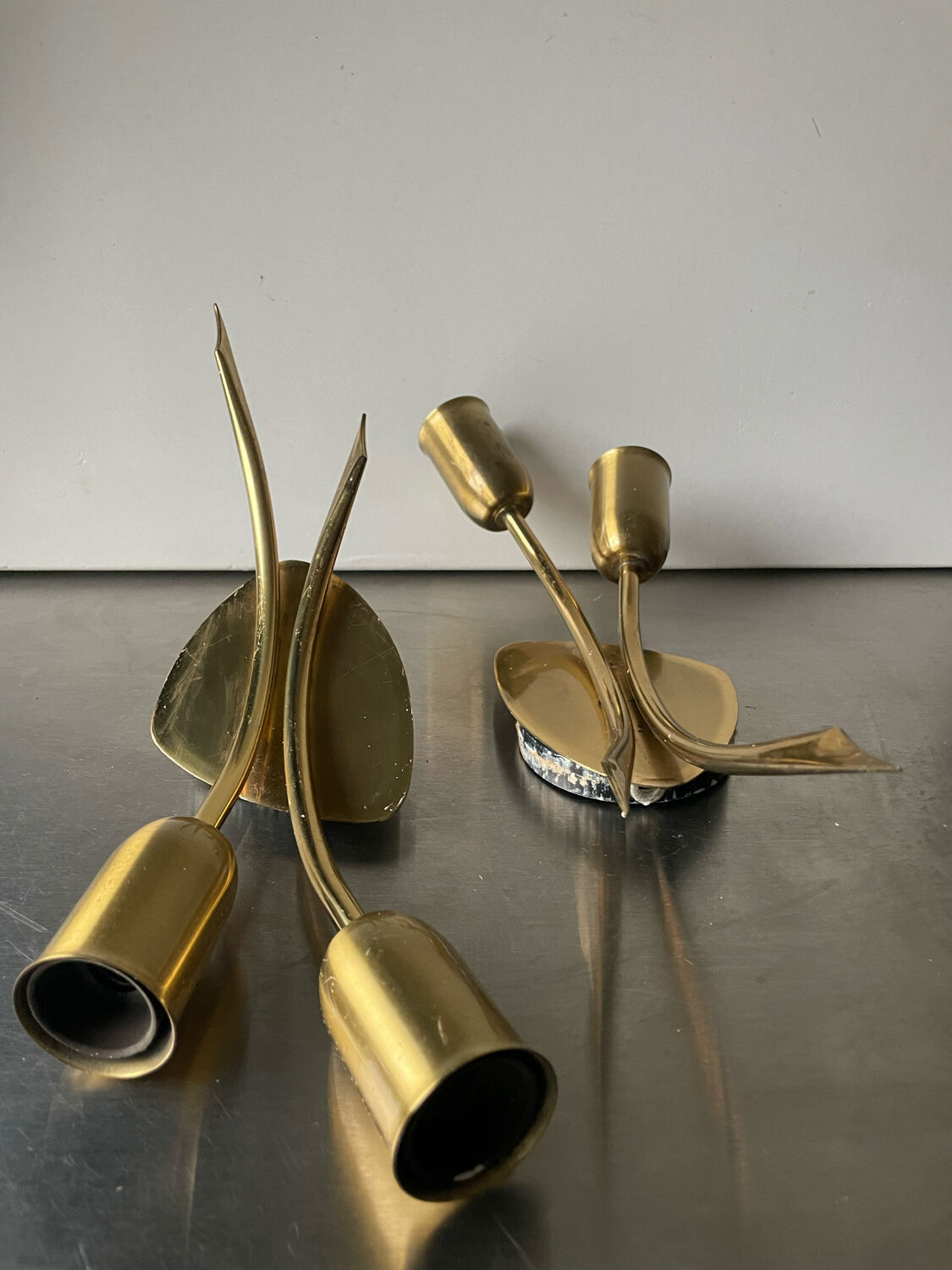 Pair of danish  mcm brass wall lamps sconces by fog & mørup