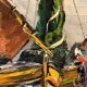 Huile sur toile marine Marcel Abougit Barques de pêcheurs Côte d'Azur