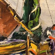 Oil on canvas, marine scene, Marcel Abougit, Fishing boats, French Riviera
