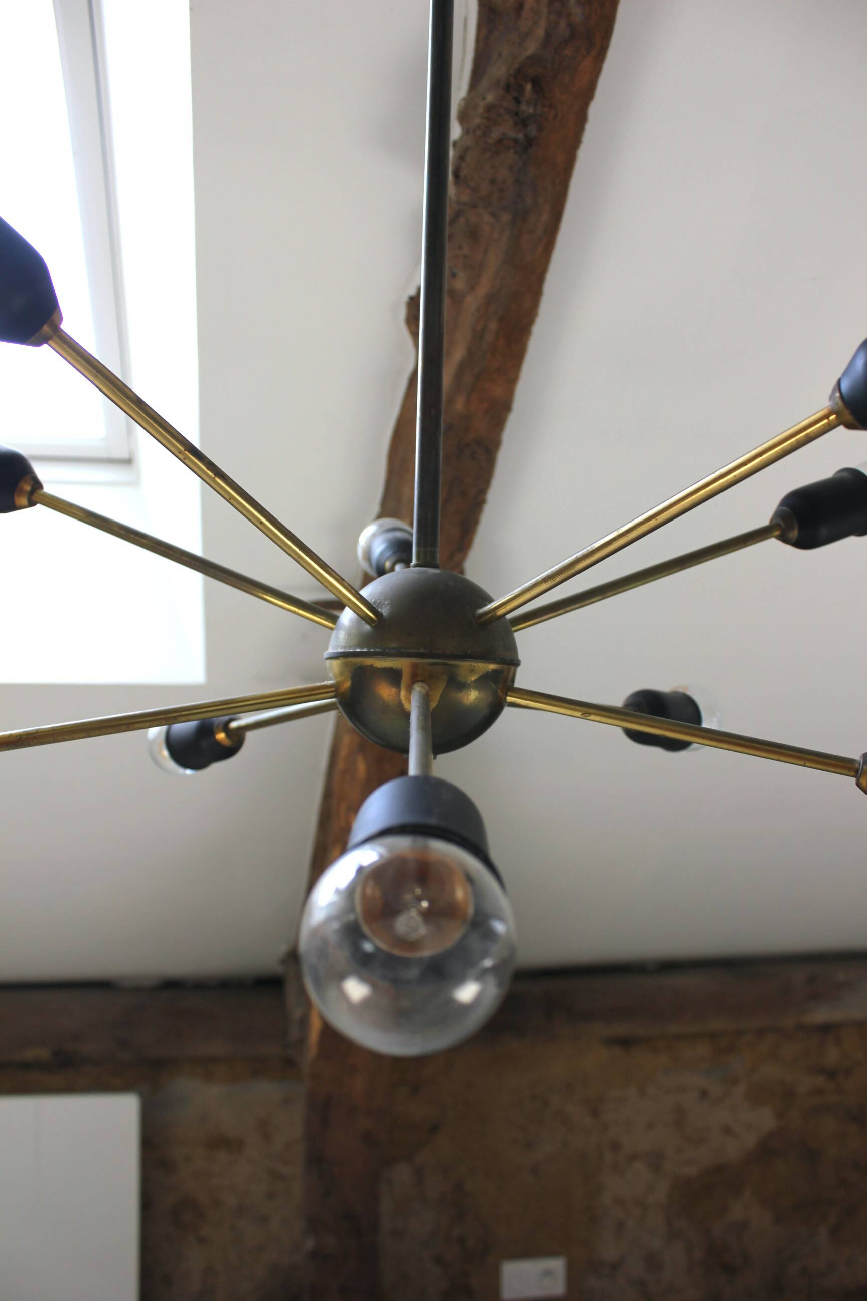 Lustre suspension Spoutnik vintage année 60 doré space age