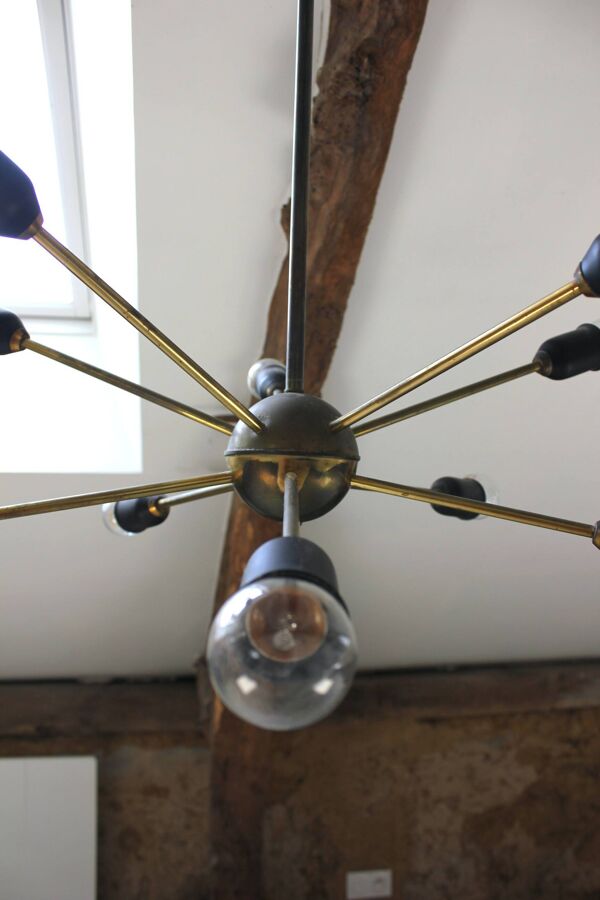 Lustre suspension Spoutnik vintage année 60 doré space age
